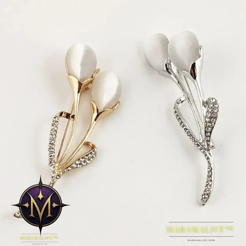 Fashion Opal Stone Tulip Brooch Pin Elegant Jewelry Flower Brooches Rhinestone