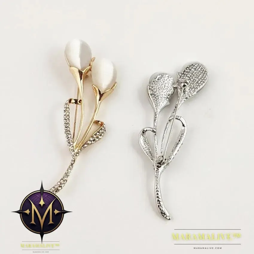 Fashion Opal Stone Tulip Brooch Pin Elegant Jewelry Flower Brooches Rhinestone