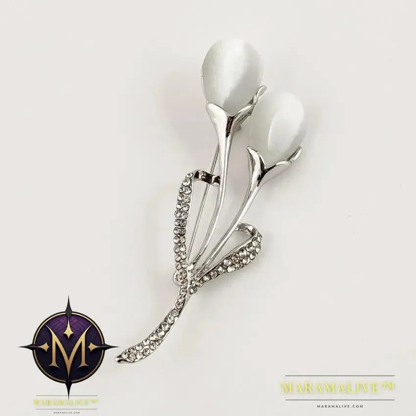 Fashion Opal Stone Tulip Brooch Pin Elegant Jewelry Flower Brooches Rhinestone
