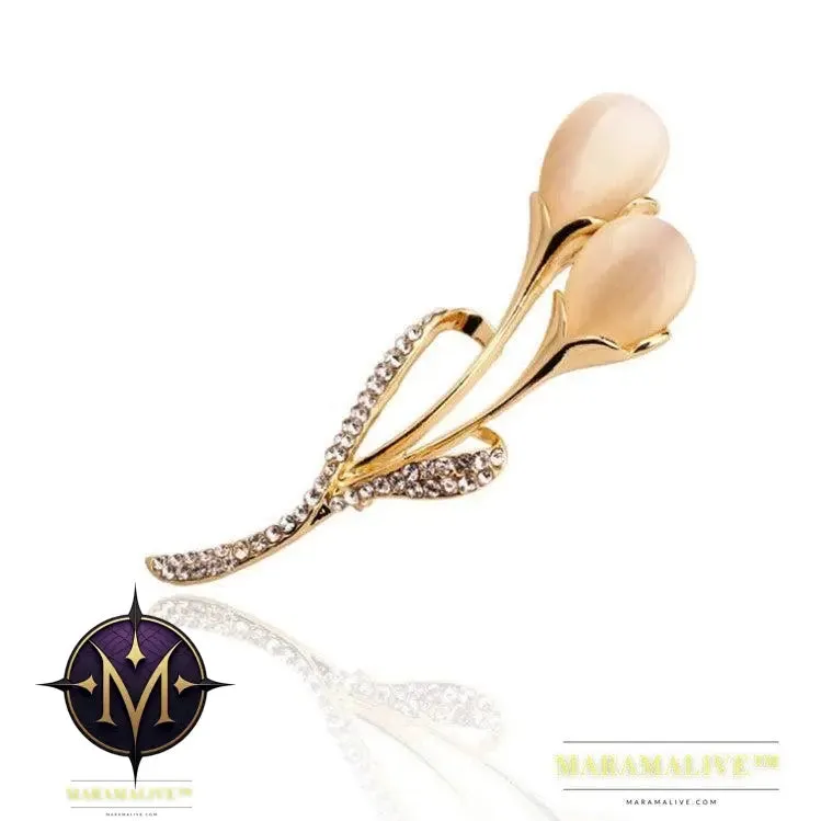 Fashion Opal Stone Tulip Brooch Pin Elegant Jewelry Flower Brooches Rhinestone