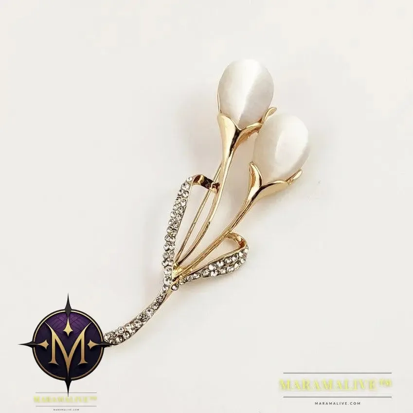 Fashion Opal Stone Tulip Brooch Pin Elegant Jewelry Flower Brooches Rhinestone
