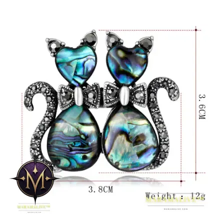 Fashion shell cats Brooches jewelry High Quality glass rhinestone animal pins and brooches for women men suits scarf pins metal