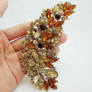 Fashionable Jewelry Vintage Style Rose Flower Brown Crystal Rhinestone Gold-Tone Brooch Pin