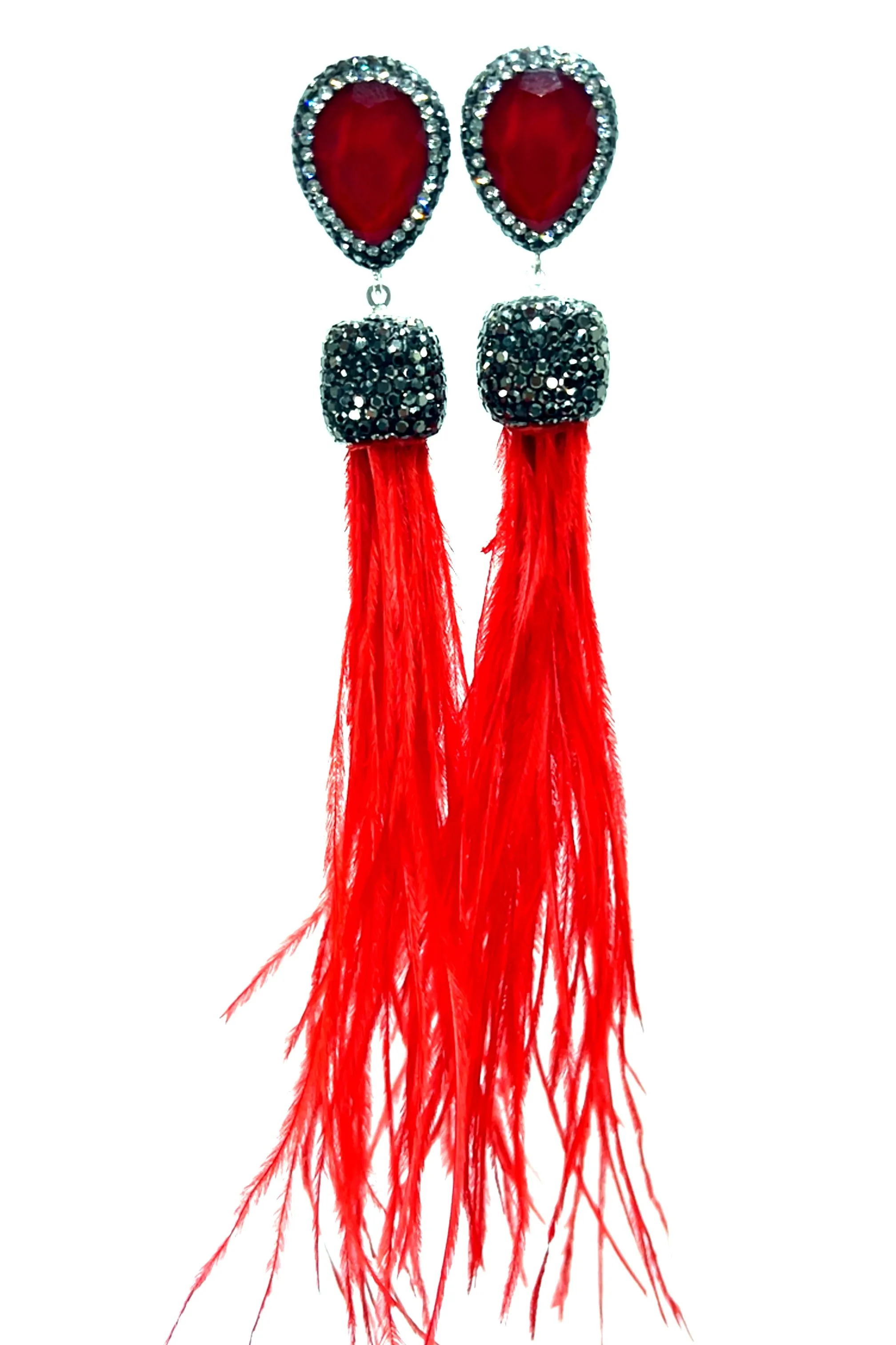 Feather Gemstone 925 Sterling Silver Statement Earring