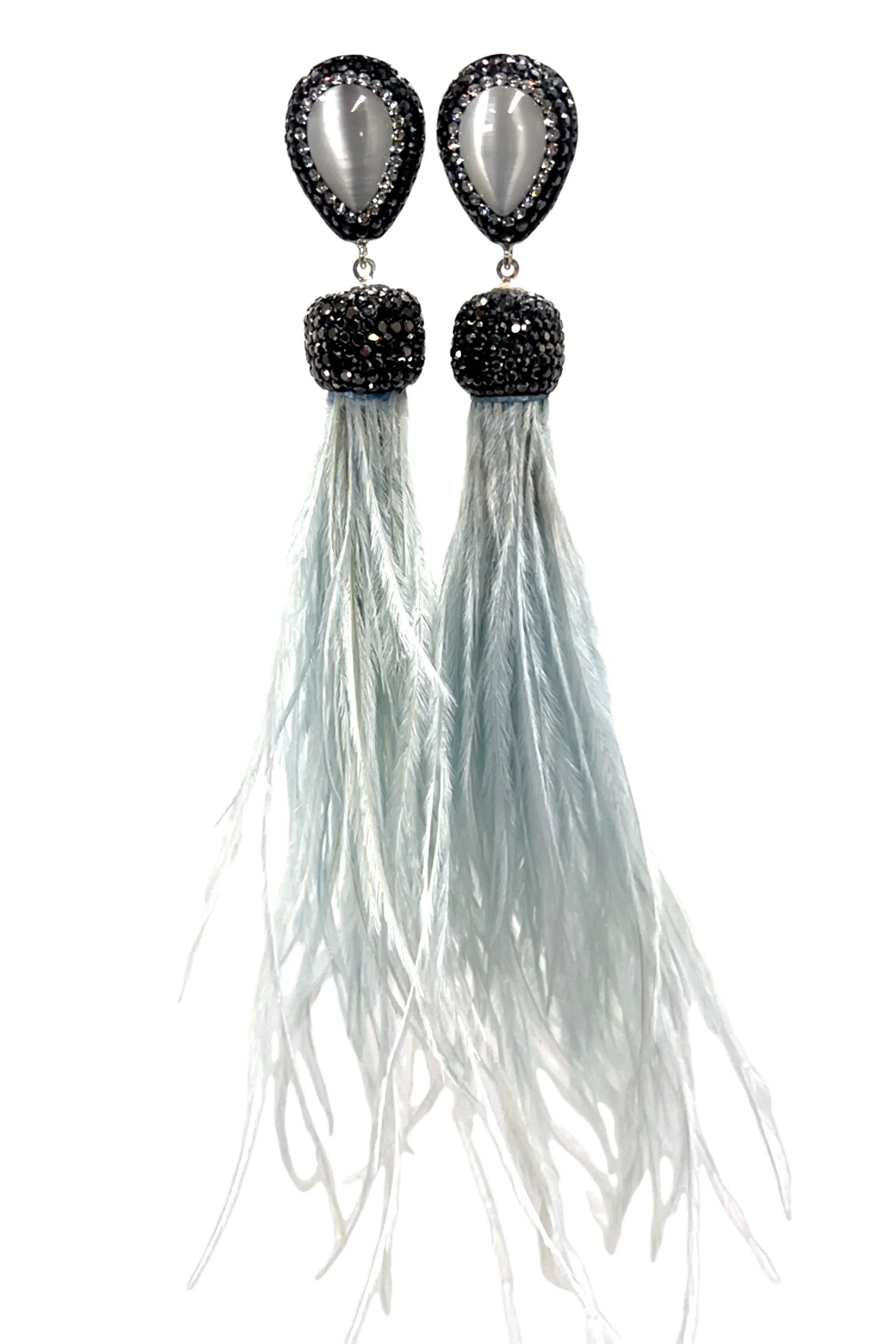 Feather Gemstone 925 Sterling Silver Statement Earring