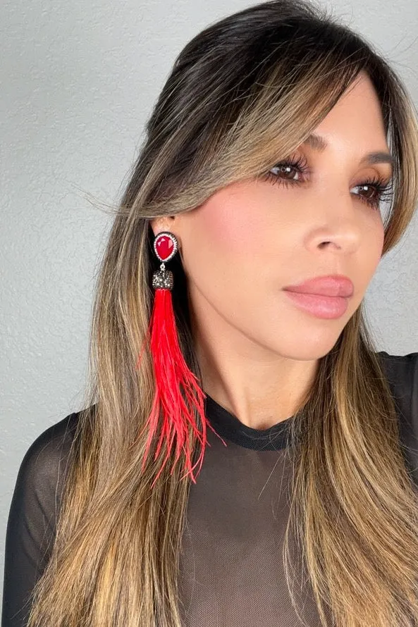 Feather Gemstone 925 Sterling Silver Statement Earring