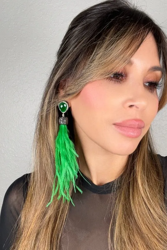 Feather Gemstone 925 Sterling Silver Statement Earring