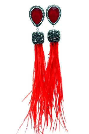 Feather Gemstone 925 Sterling Silver Statement Earring