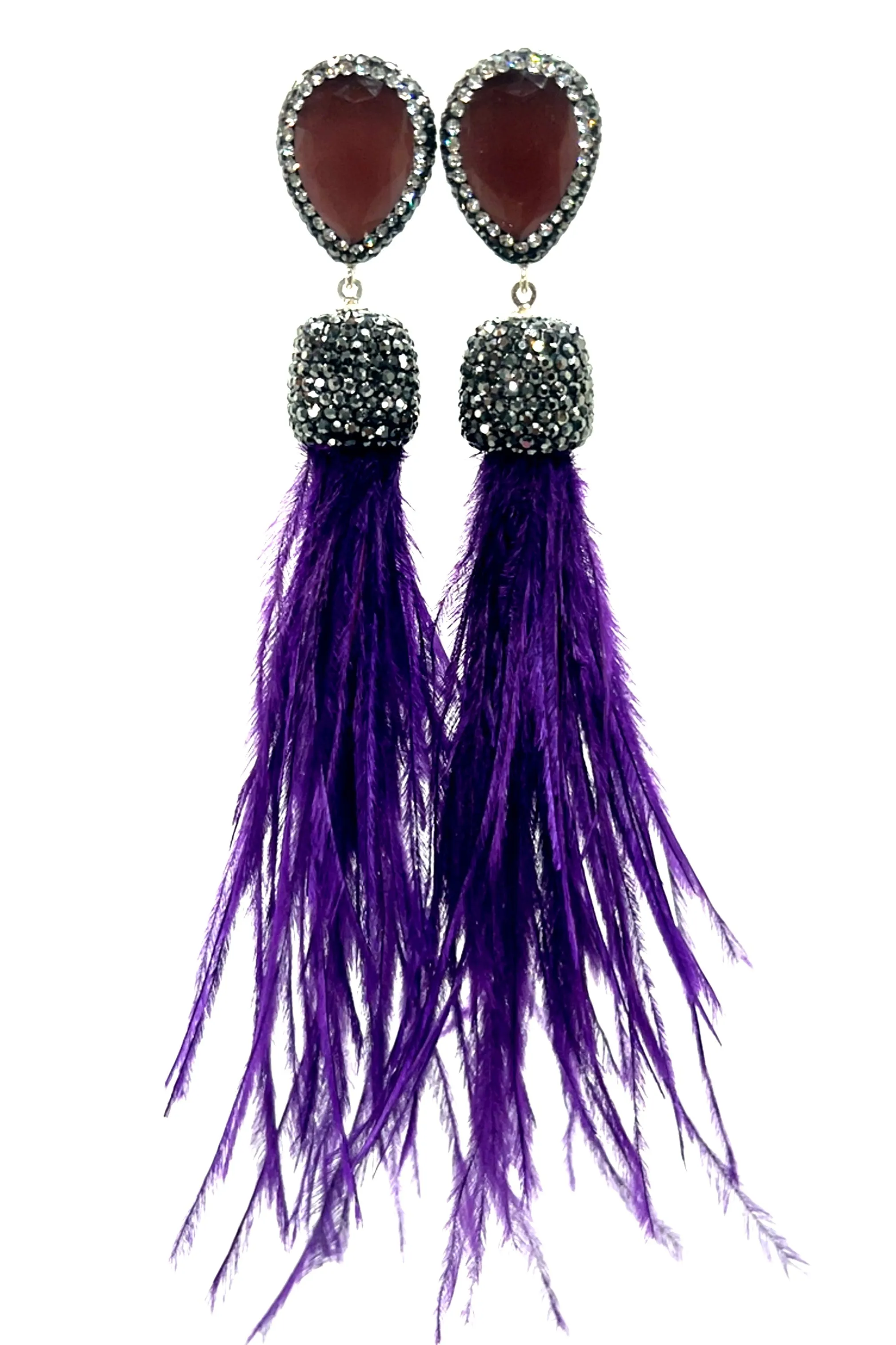 Feather Gemstone 925 Sterling Silver Statement Earring