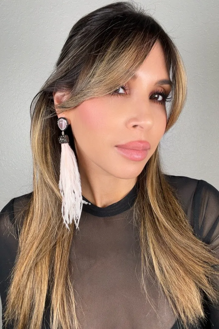 Feather Gemstone 925 Sterling Silver Statement Earring