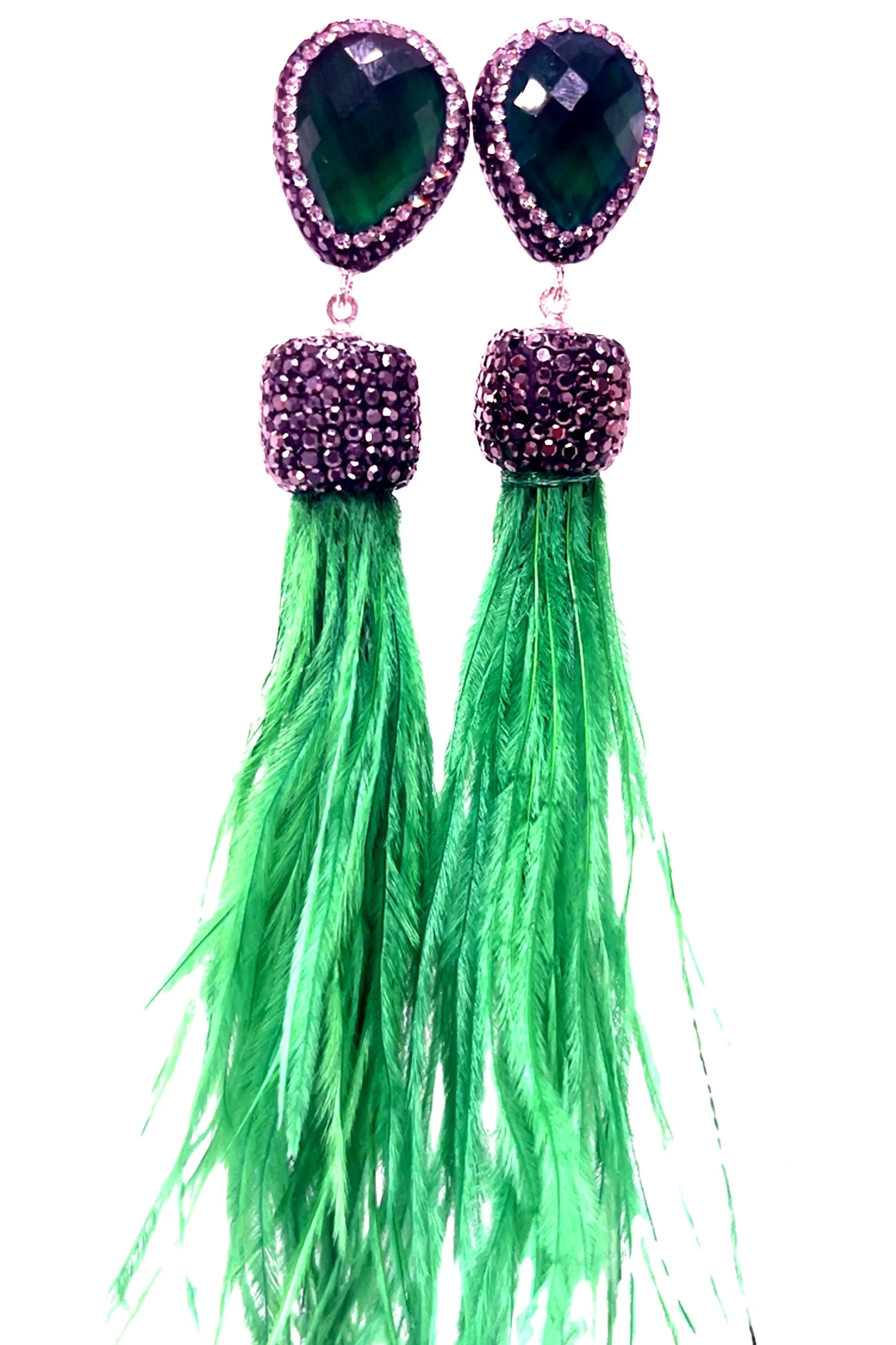 Feather Gemstone 925 Sterling Silver Statement Earring