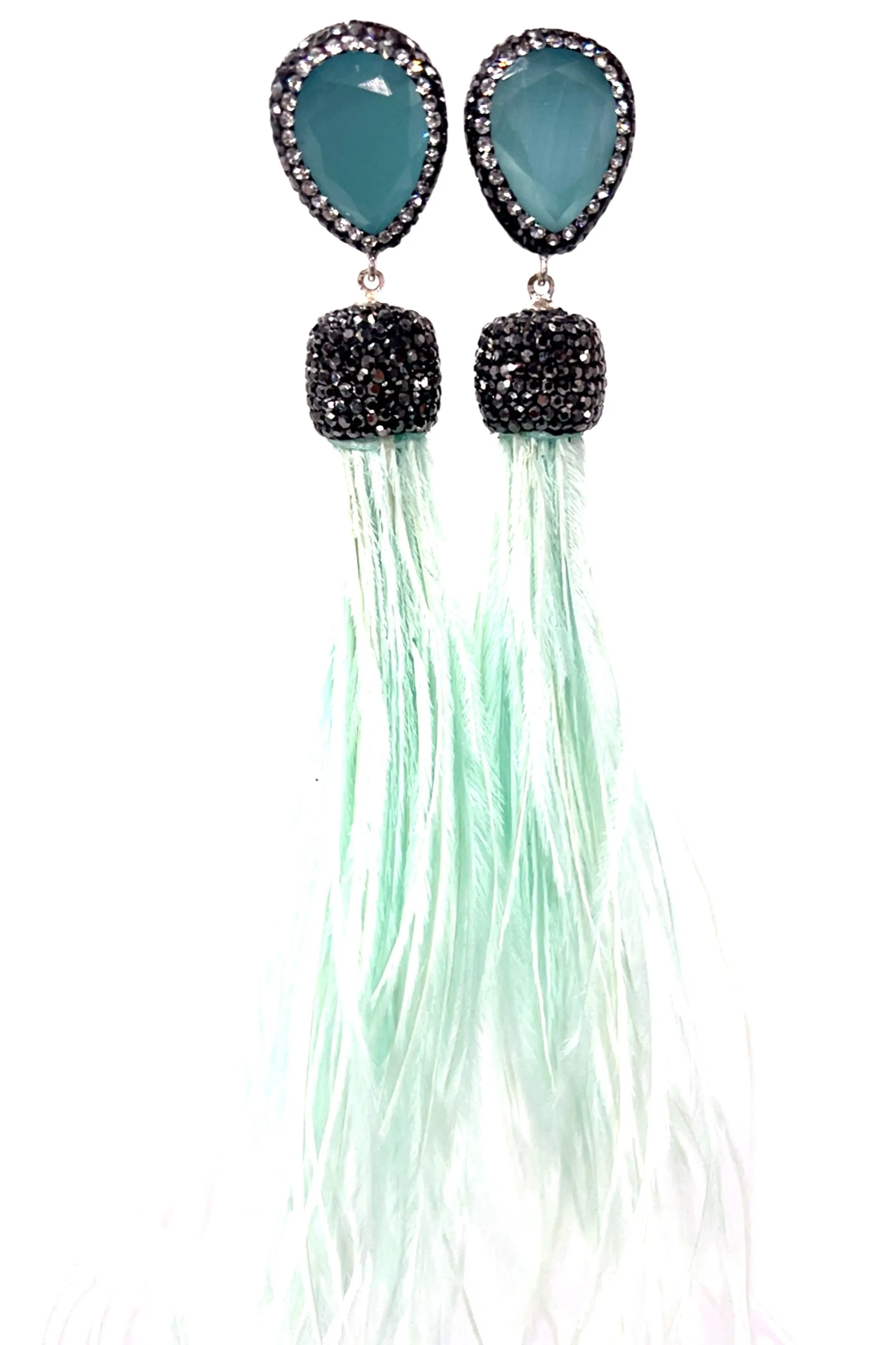 Feather Gemstone 925 Sterling Silver Statement Earring