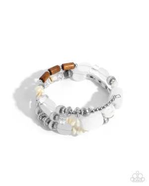 Feeling Alive - White - Bead, Shell, Wooden Paparazzi Coil Bracelet