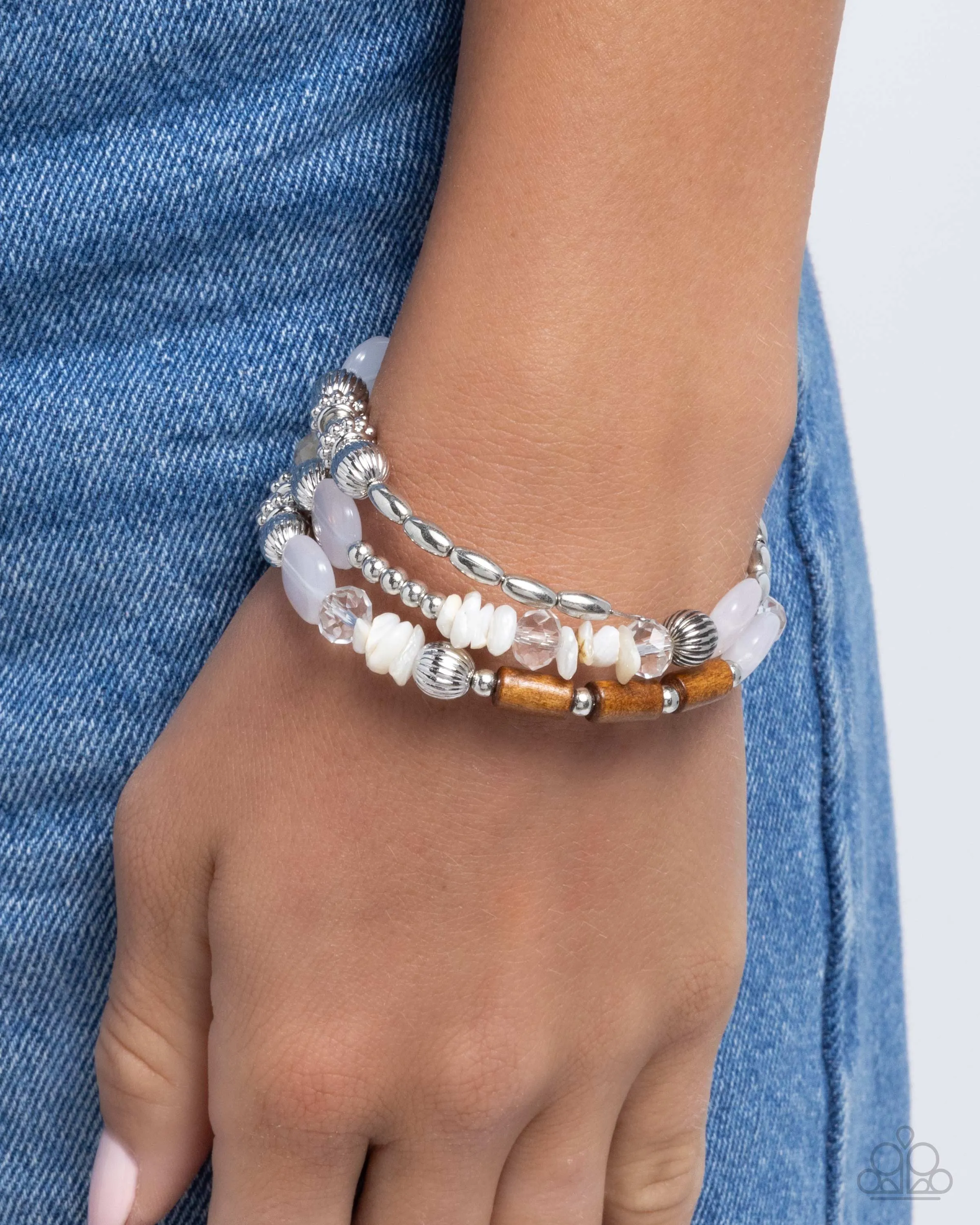 Feeling Alive - White - Bead, Shell, Wooden Paparazzi Coil Bracelet