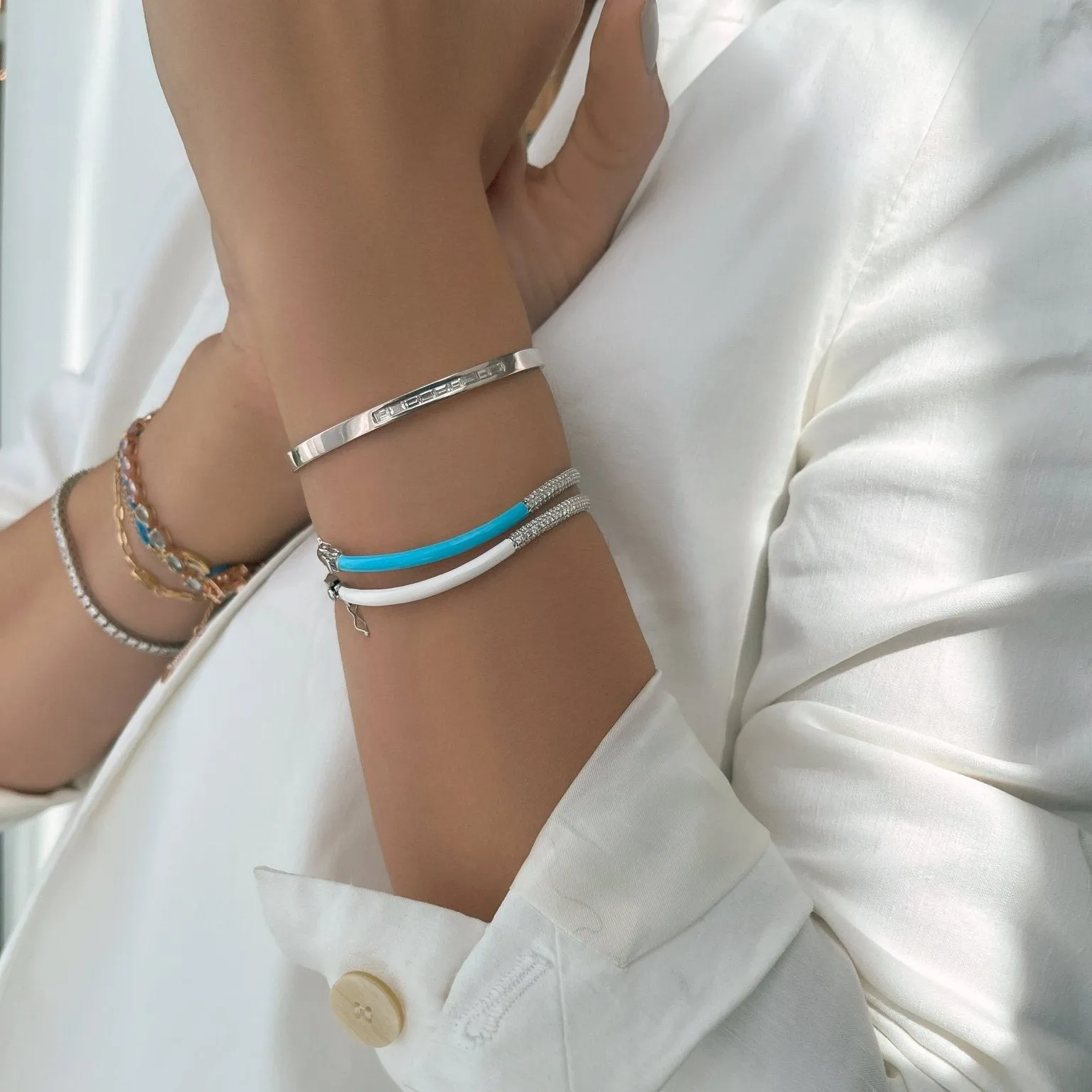 Femininity Infinity Bangle - White Enamel