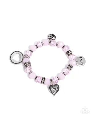 Filigree Finesse - Pink - Heart Charm "LOVE" Beaded Paparazzi Stretchy Bracelet