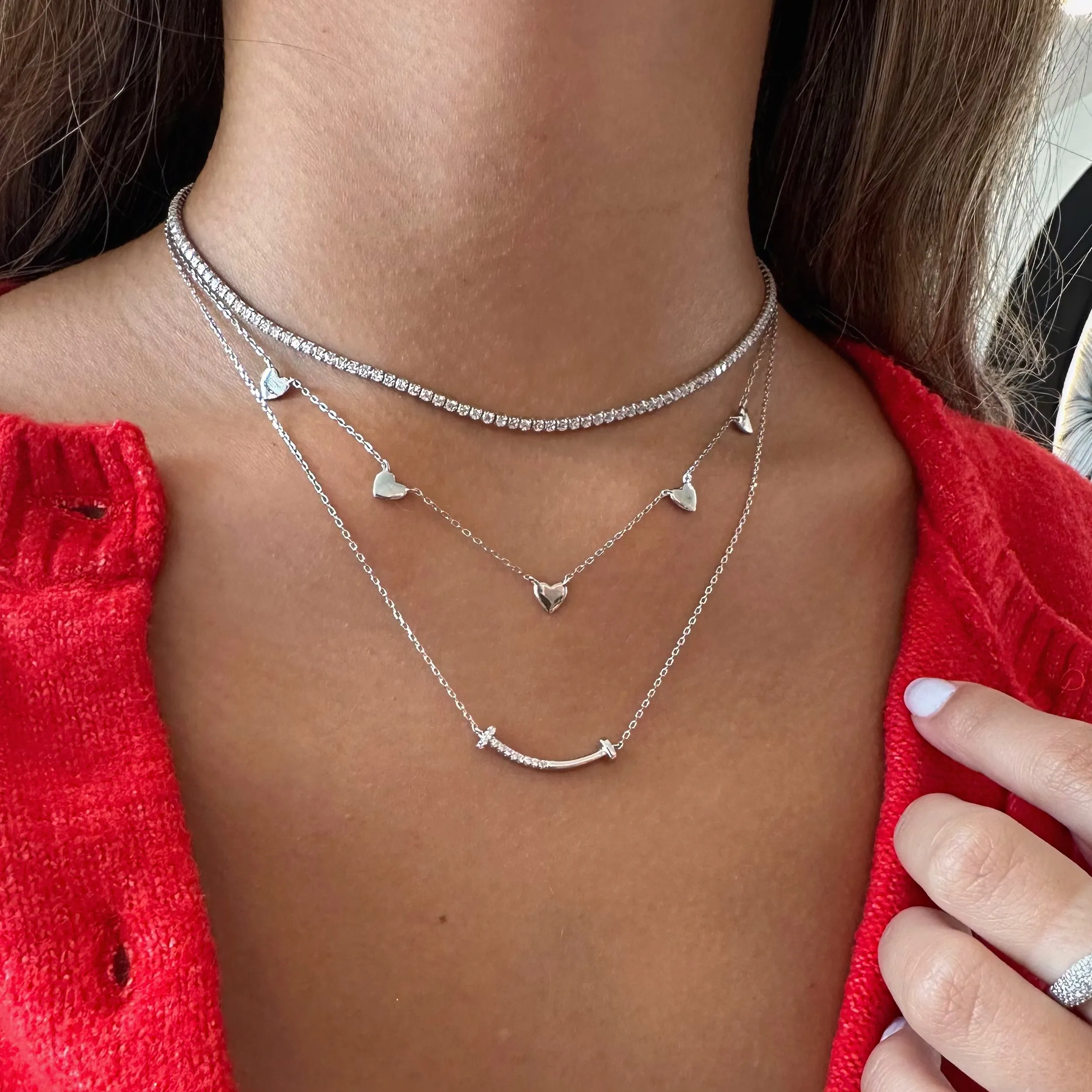 Five Flat Heart Necklace