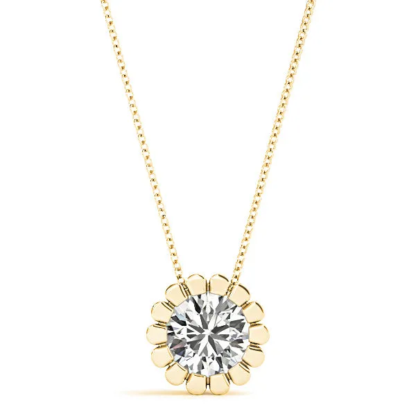 Flower Bezel Set Round Diamond Solitaire Necklace Pendant