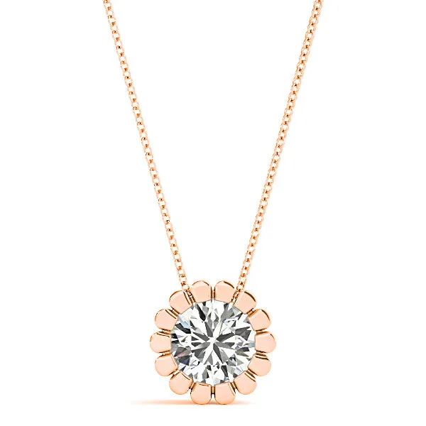 Flower Bezel Set Round Diamond Solitaire Necklace Pendant