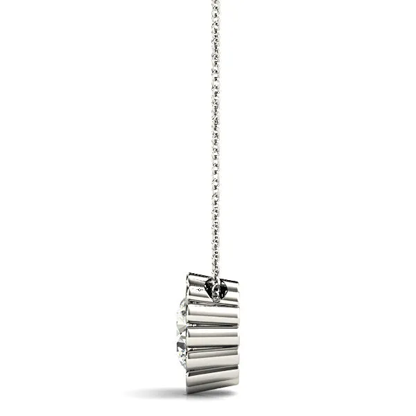 Flower Bezel Set Round Diamond Solitaire Necklace Pendant
