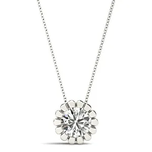 Flower Bezel Set Round Diamond Solitaire Necklace Pendant