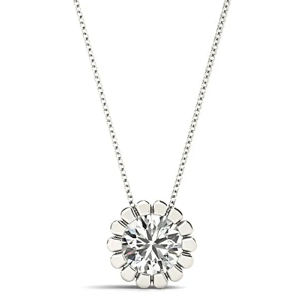Flower Bezel Set Round Diamond Solitaire Necklace Pendant