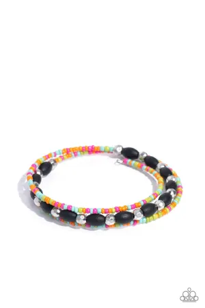 For WOOD Measure - Black - Wooden Bead and Colorful Seed Bead Paparazzi Coil Bracelet