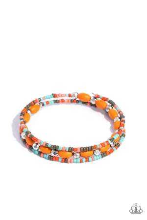 For WOOD Measure - Orange - Wooden Bead and Colorful Seed Bead Paparazzi Coil Bracelet