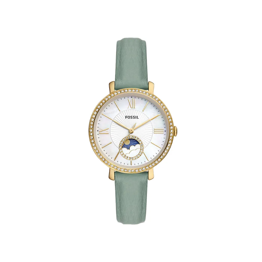 Fossil JacquelineWomen's Sun Moon Multifunction Green Eco Leather Watch