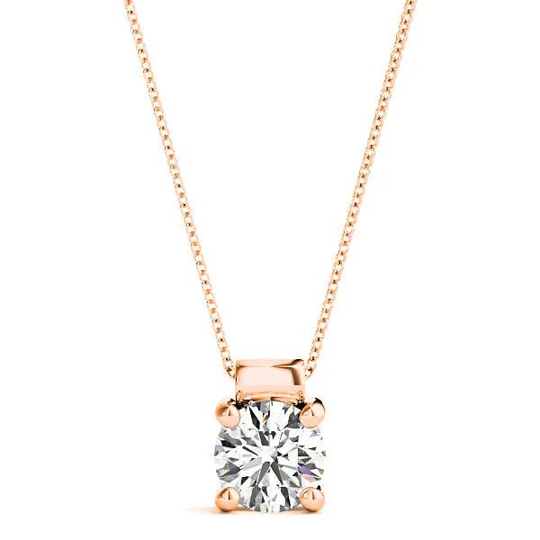 Four Prong Round Diamond Solitaire Necklace Pendant