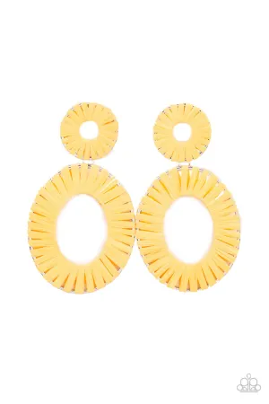 Foxy Flamenco - Yellow - Wrapped Oversized Oval Fram Paparazzi Post Earrings
