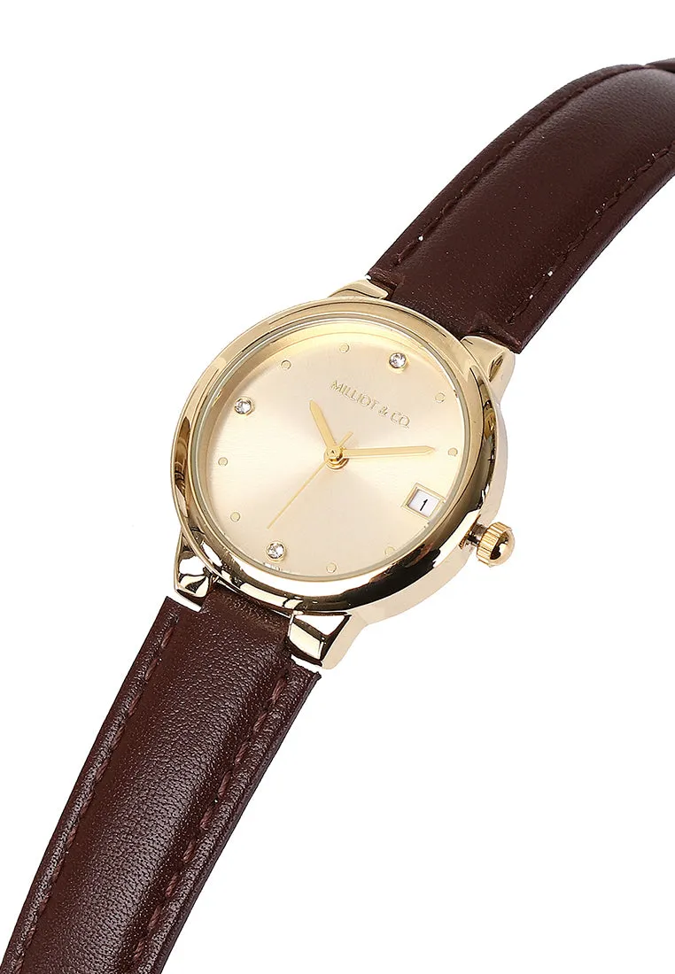 Freja Gold Leather Analog Watches (Brown)