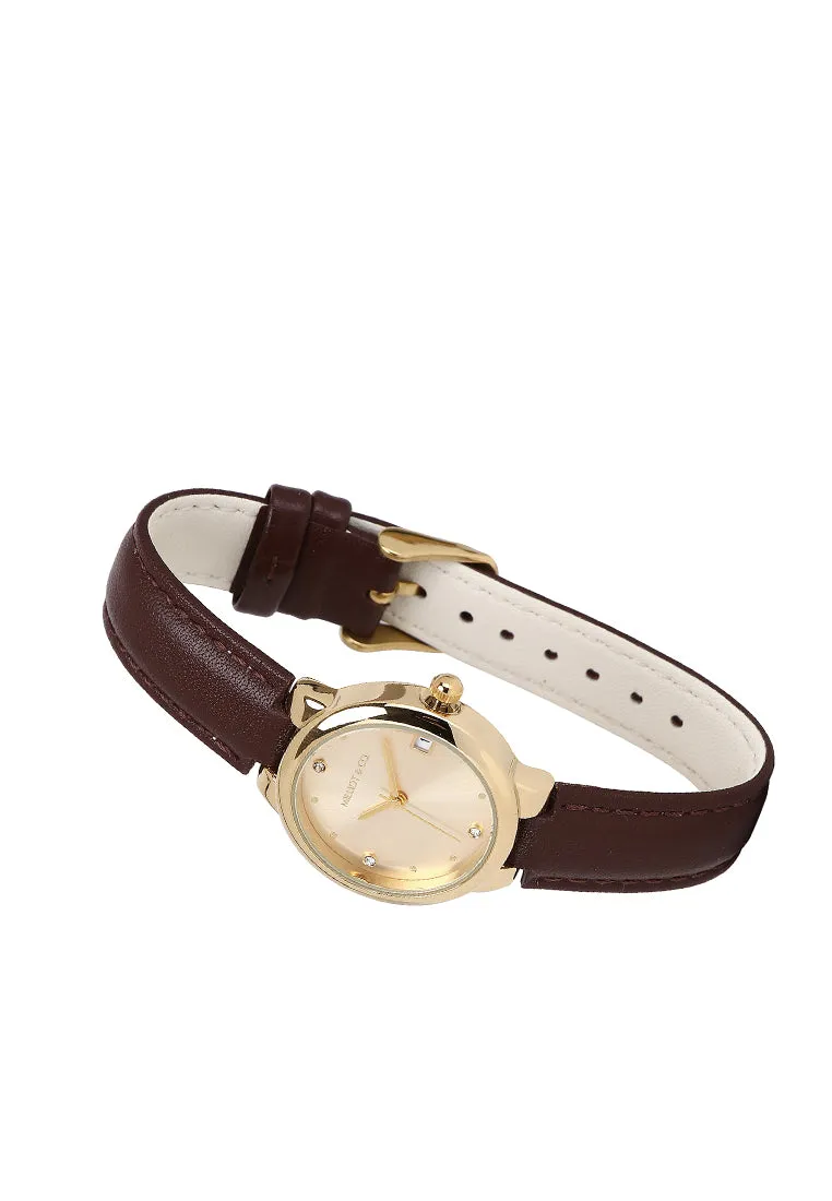 Freja Gold Leather Analog Watches (Brown)