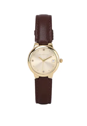 Freja Gold Leather Analog Watches (Brown)