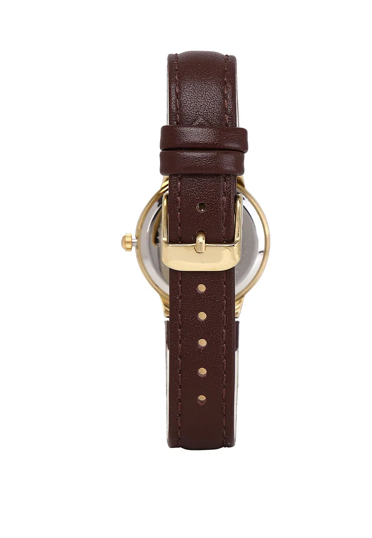 Freja Gold Leather Analog Watches (Brown)