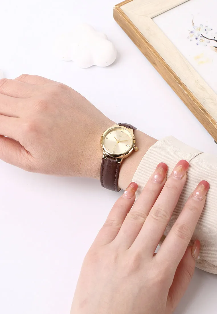 Freja Gold Leather Analog Watches (Brown)