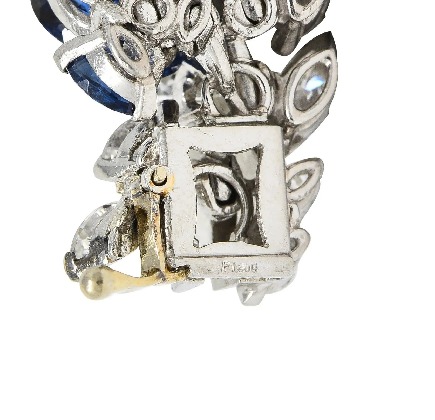 French Mid-Century 51.70 CTW Marquise Sapphire Diamond Platinum Vintage Twist Bracelet