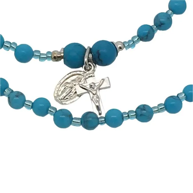 Genuine Turquoise Twist Rosary Bracelet (4mm)