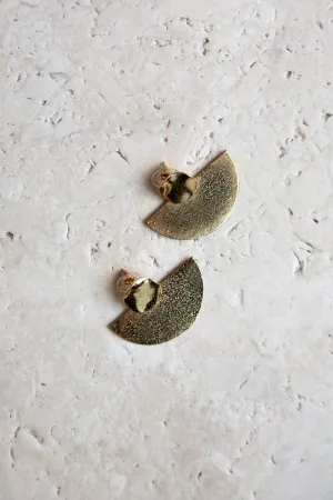 Geometric Disc Semicircle Earrings in Distressed Finish
