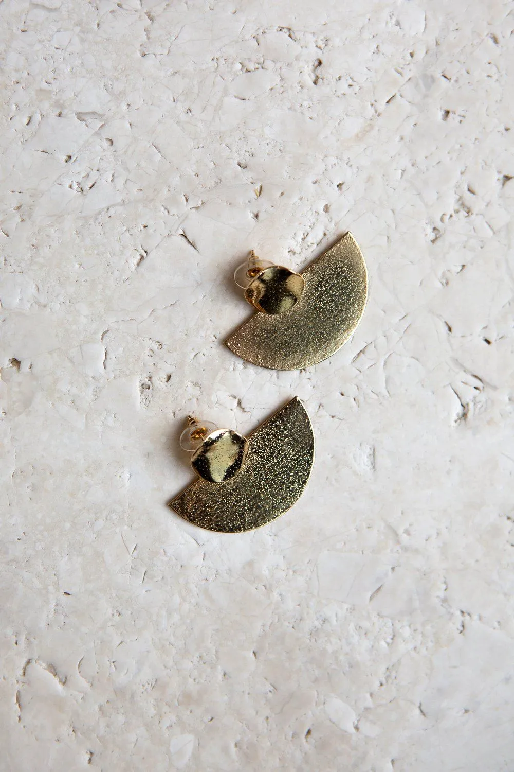 Geometric Disc Semicircle Earrings in Distressed Finish
