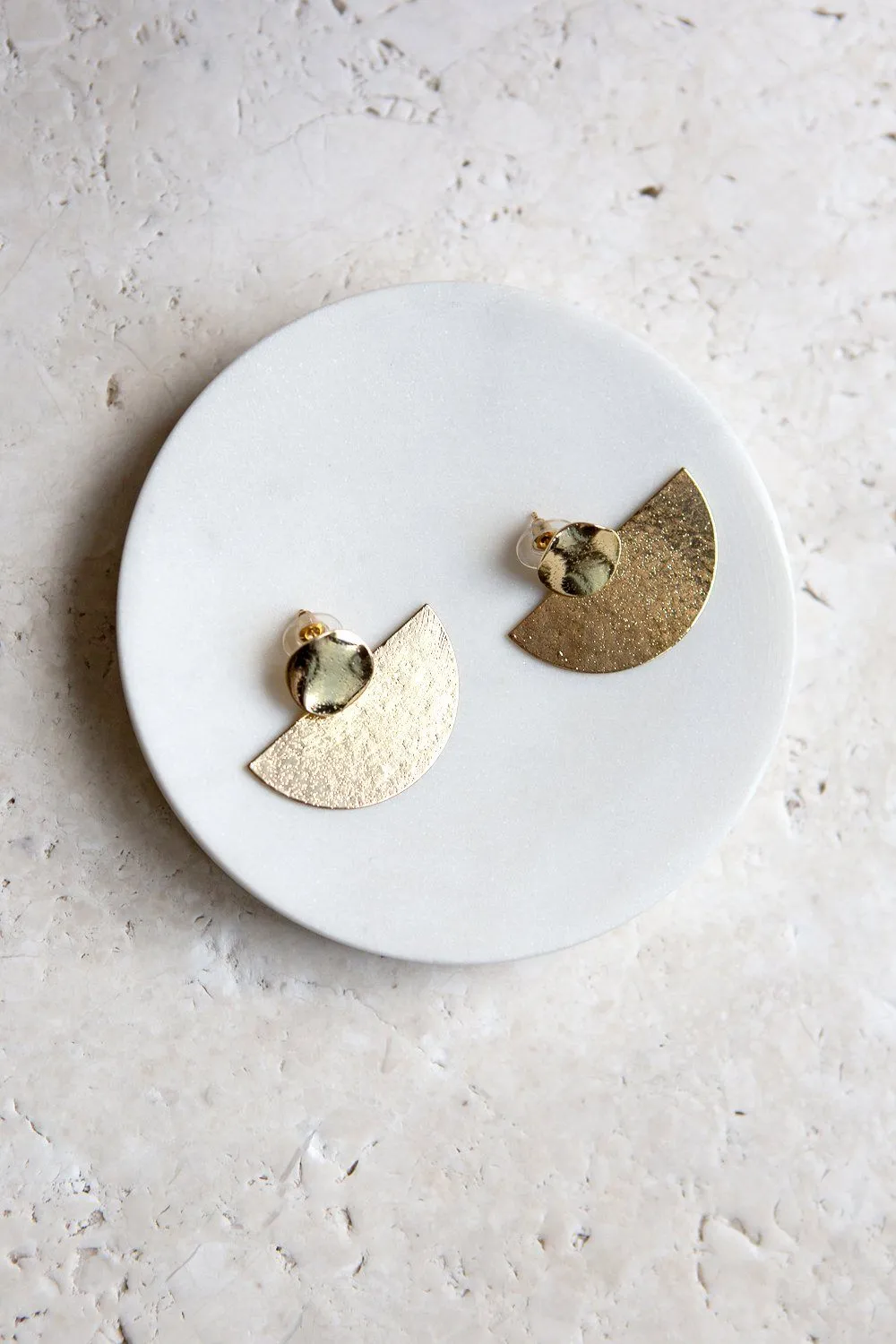 Geometric Disc Semicircle Earrings in Distressed Finish