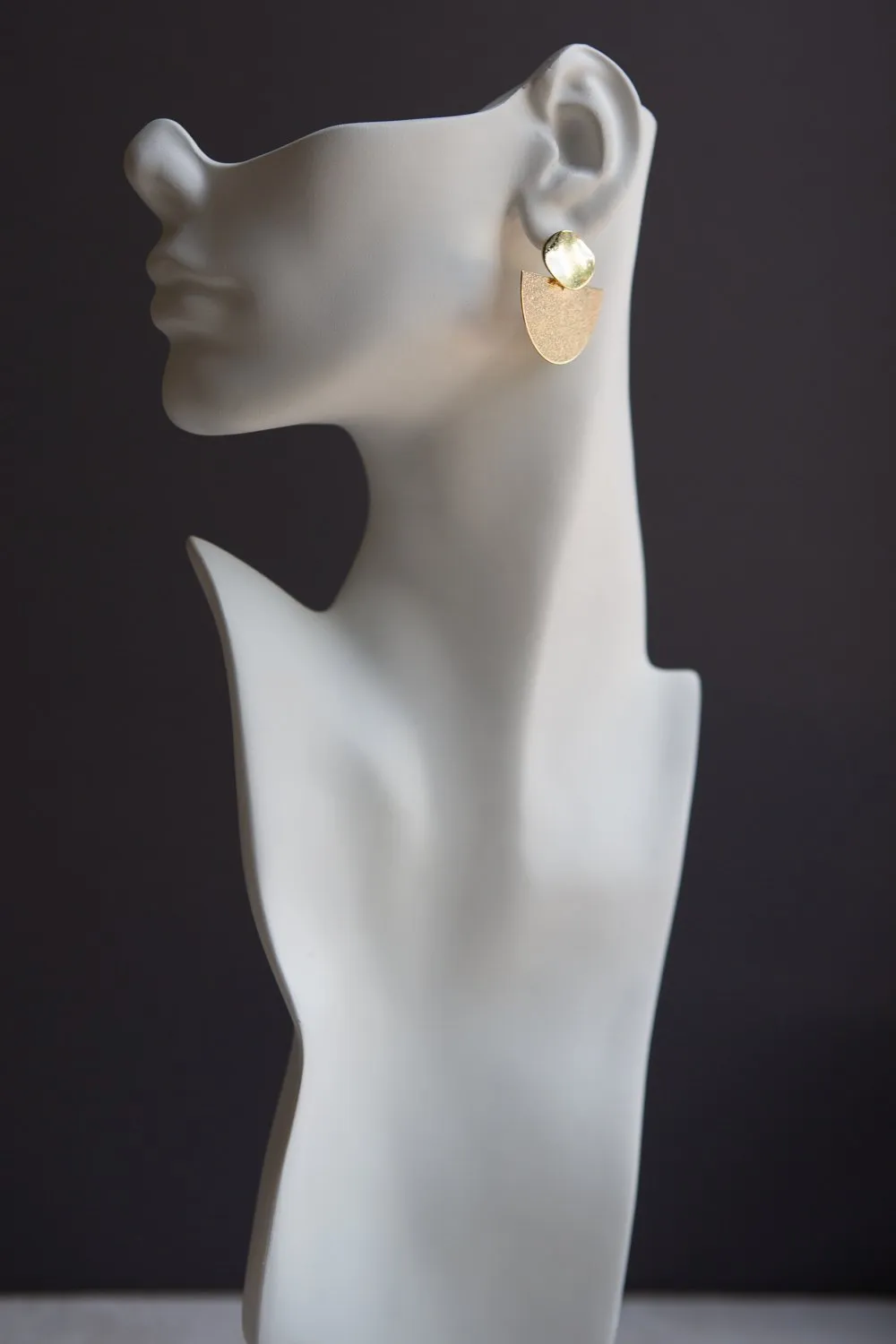 Geometric Disc Semicircle Earrings in Distressed Finish