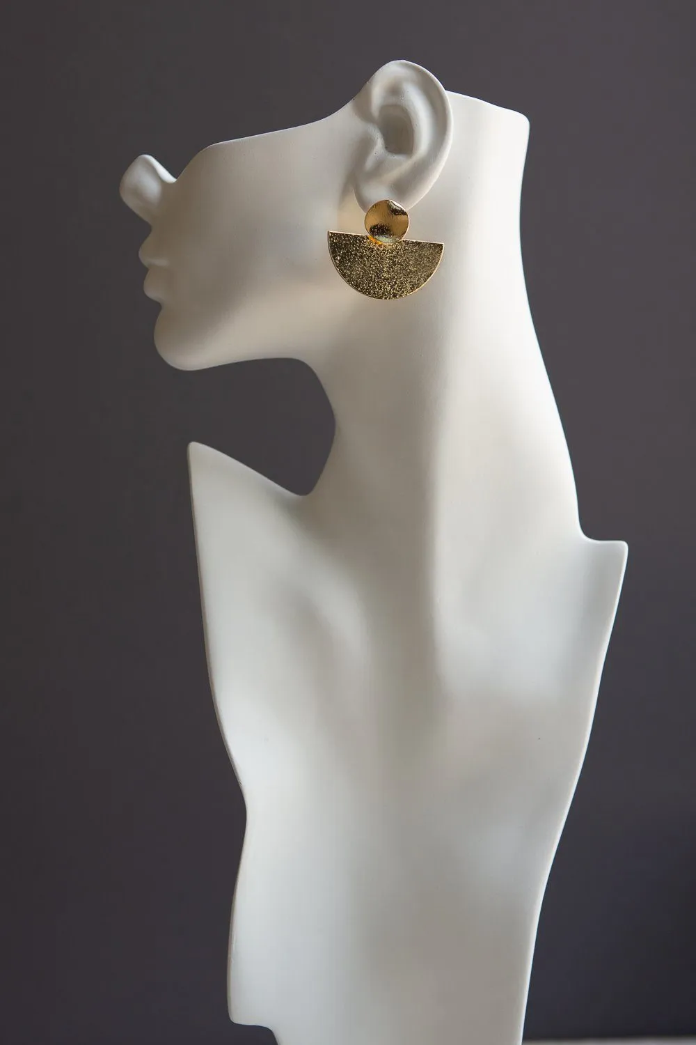 Geometric Disc Semicircle Earrings in Distressed Finish