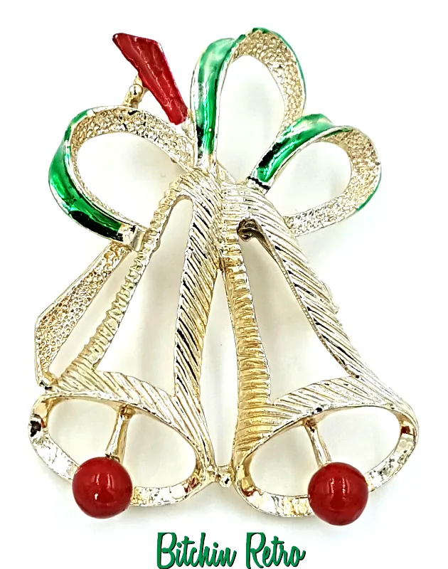 Gerry's Christmas Bells Brooch, Vintage Holiday Pin