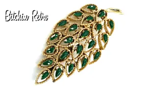Gerry's Vintage Filigree Leaf Brooch with Green Enameled Inset Leaves