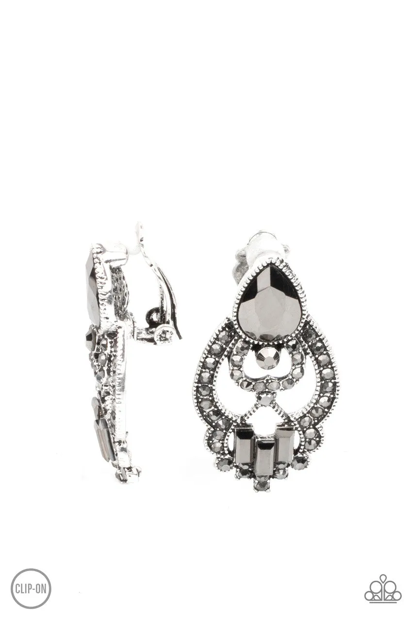 Glamour Gauntlet Silver Paparazzi Clip-On Earrings