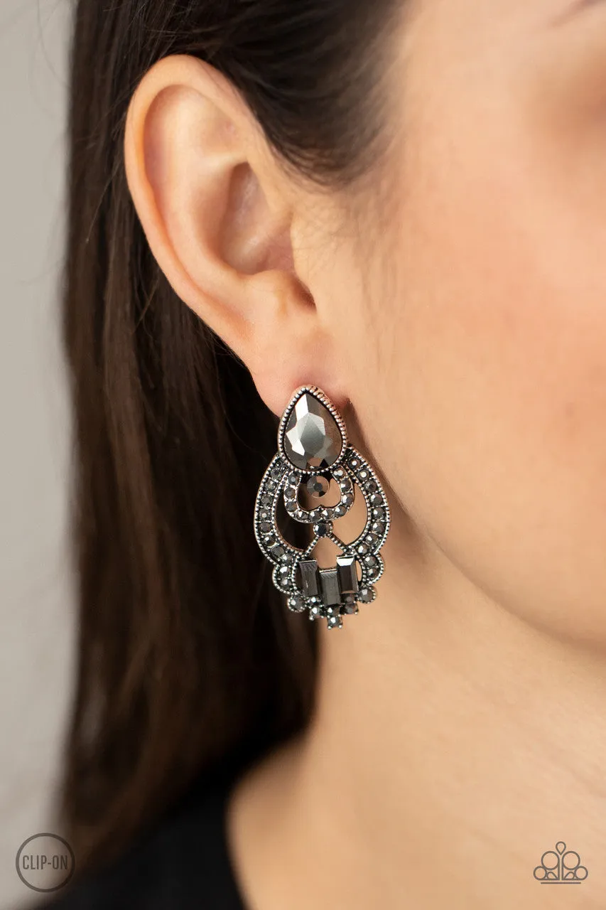 Glamour Gauntlet Silver Paparazzi Clip-On Earrings