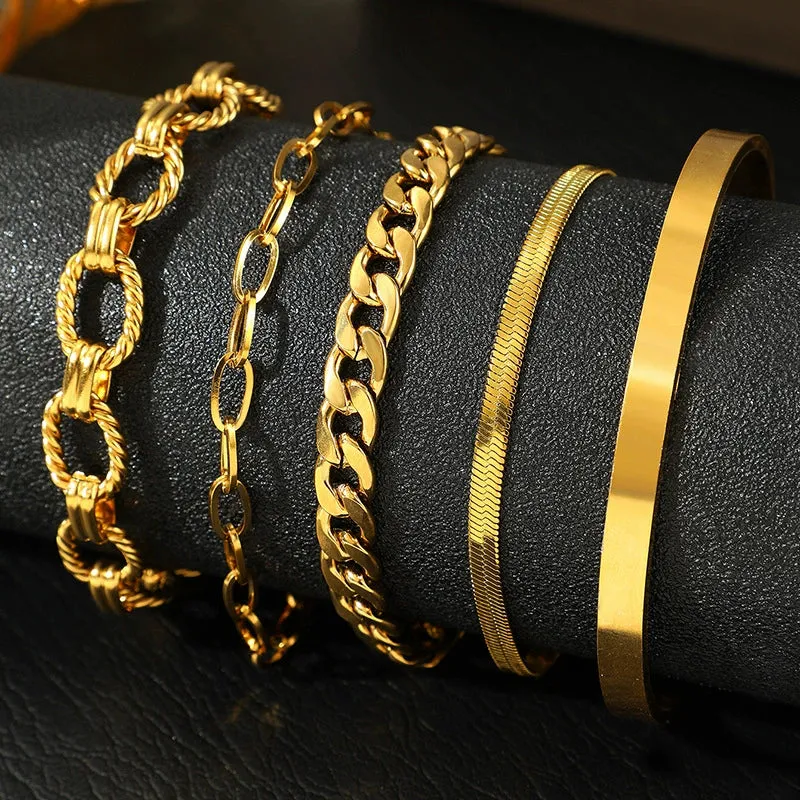 gold 0-shaped mixed twist chain bracelet  set JLTB0720