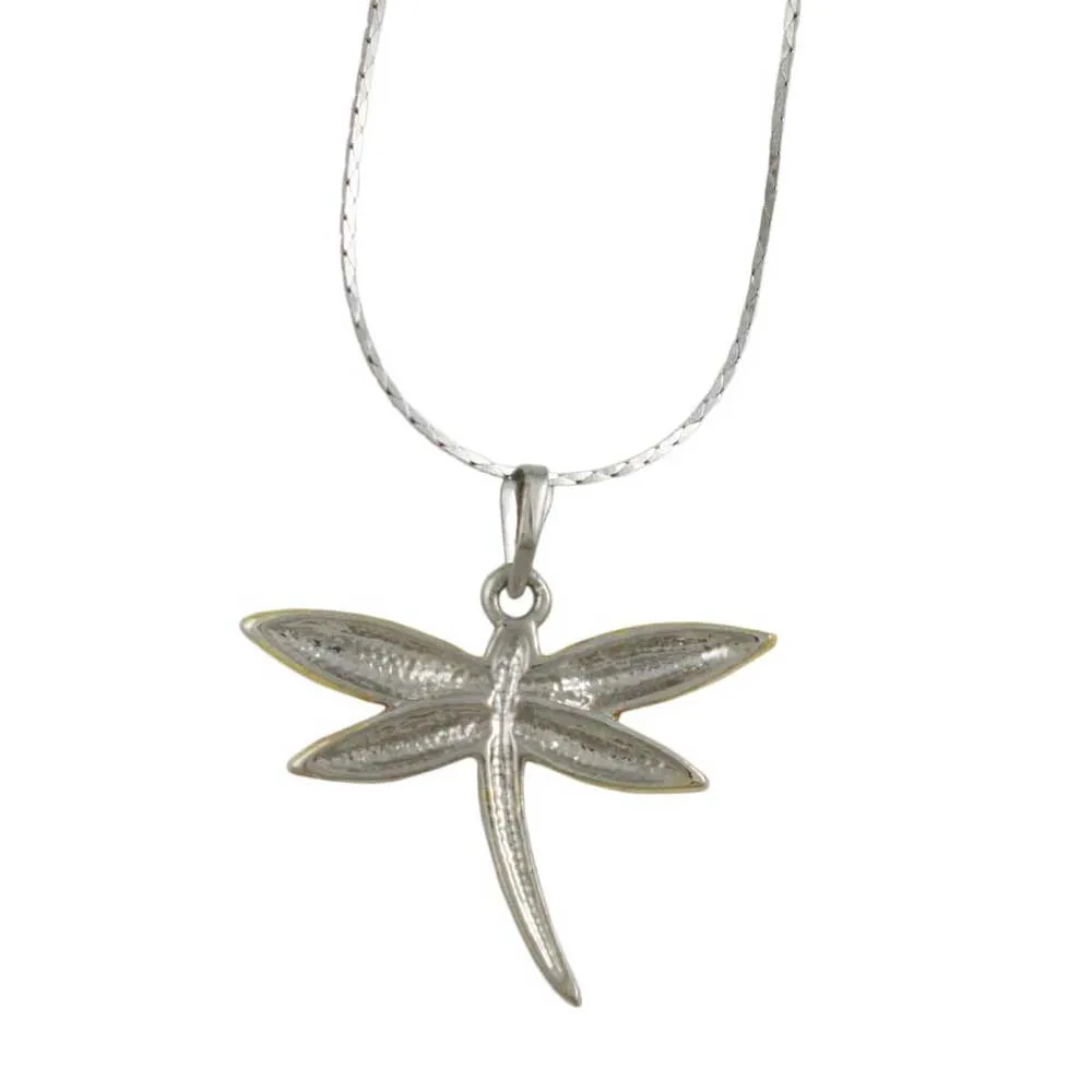 Gold and Silver Dragonfly Pendant with Silver Chain - PT471
