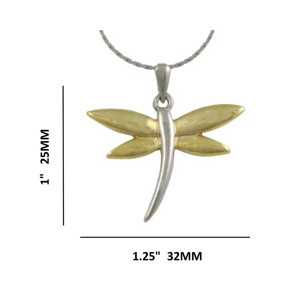 Gold and Silver Dragonfly Pendant with Silver Chain - PT471